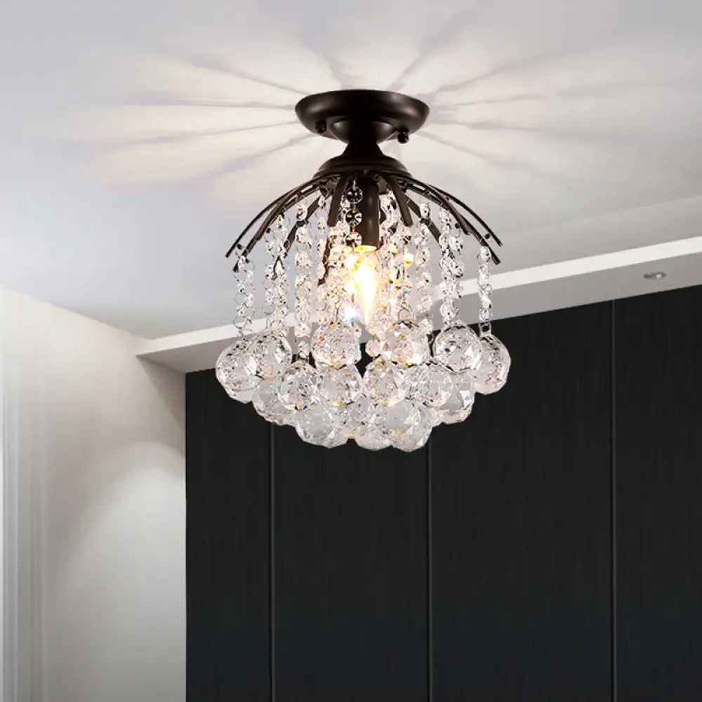 Semi Flush Mount Modern Crystal Ball Light – Black Ceiling Fixture