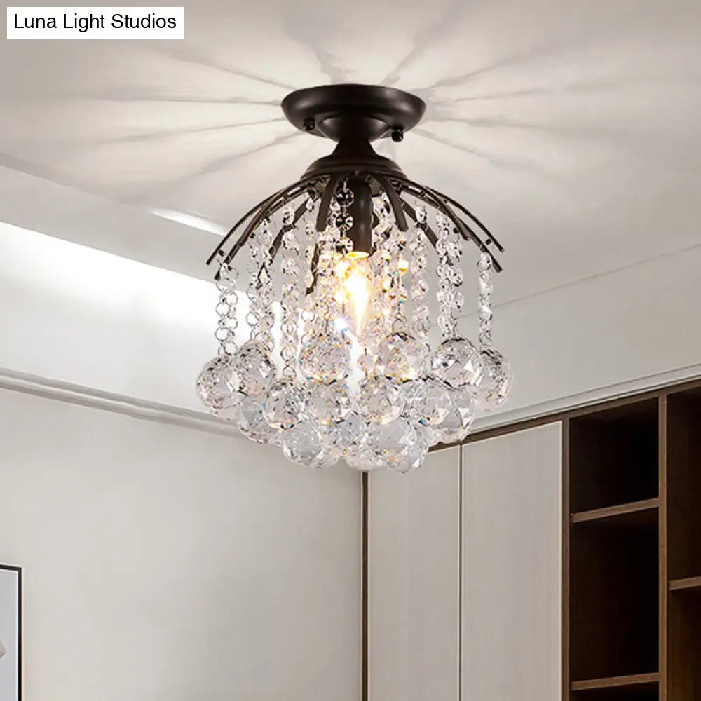 Semi Flush Mount Modern Crystal Ball Light Black Ceiling Fixture