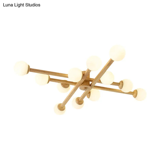 Semi Flush Mount Opal Glass Chandelier With Simplicity Design For Living Room In Wood Finish