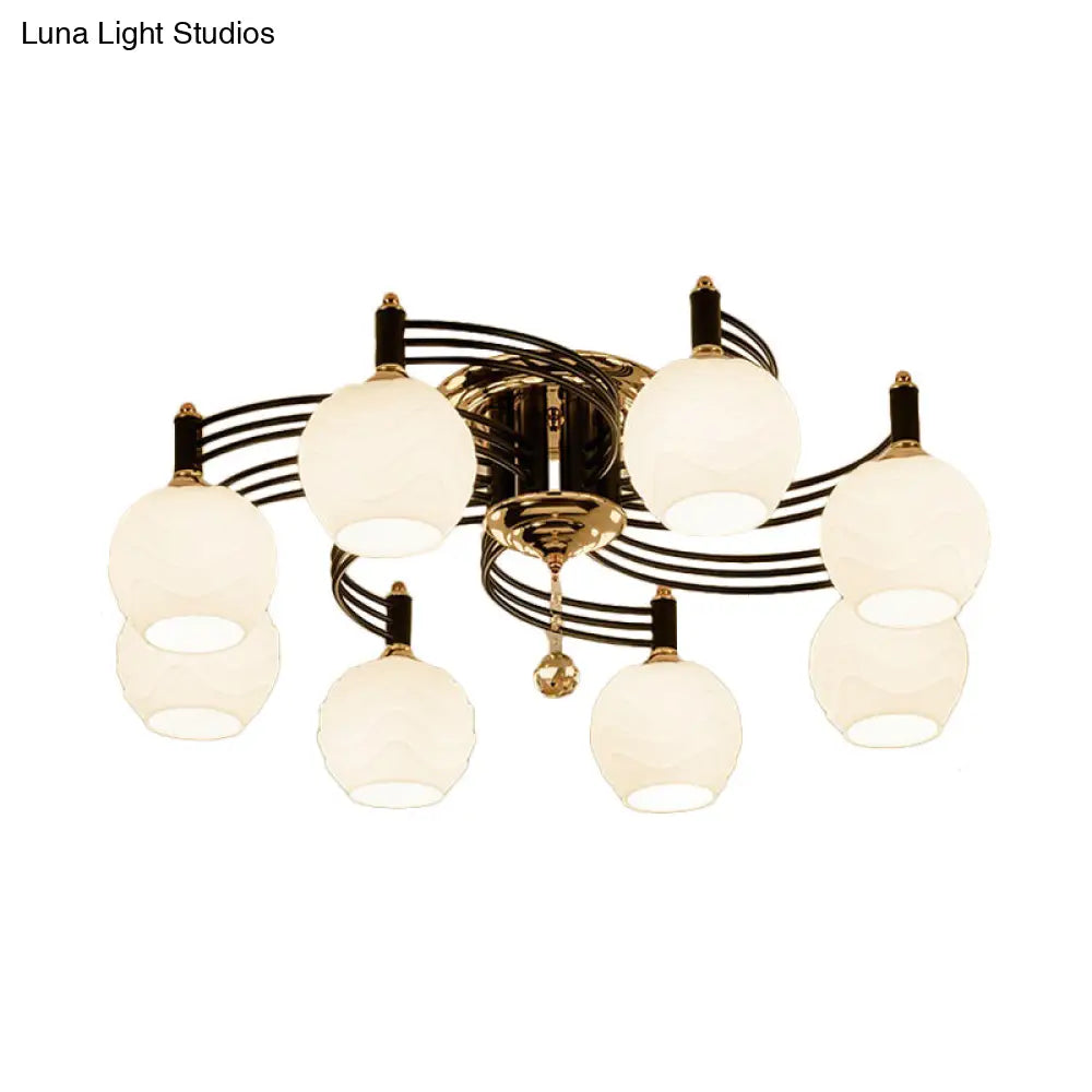 Semi Flush Mount Vintage Style Black Ceiling Light Fixture With White Swirl Glass & Multiple Head