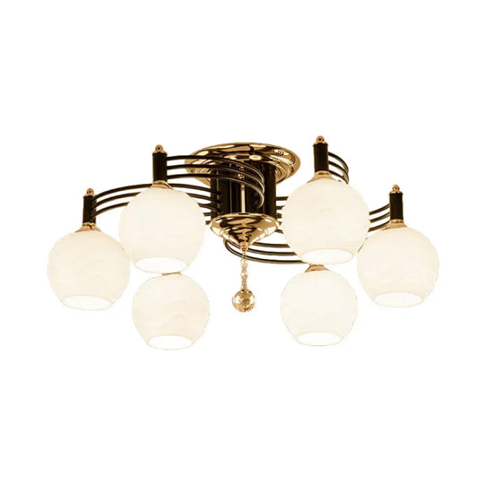 Semi Flush Mount Vintage Style Black Ceiling Light Fixture With White Swirl Glass & Multiple Head