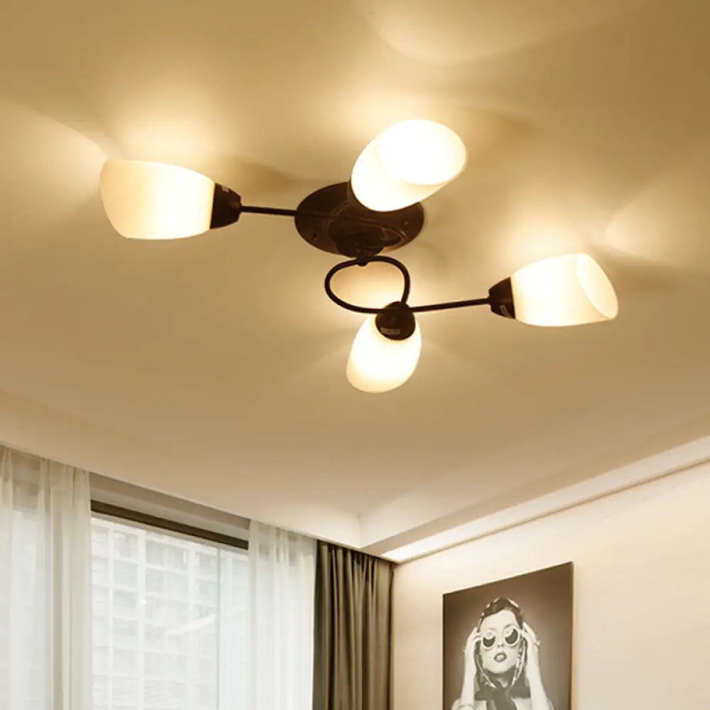 Semi Flush Oval Ceiling Mount Lighting With 4/6/9 Traditional White Glass Lights - Perfect For