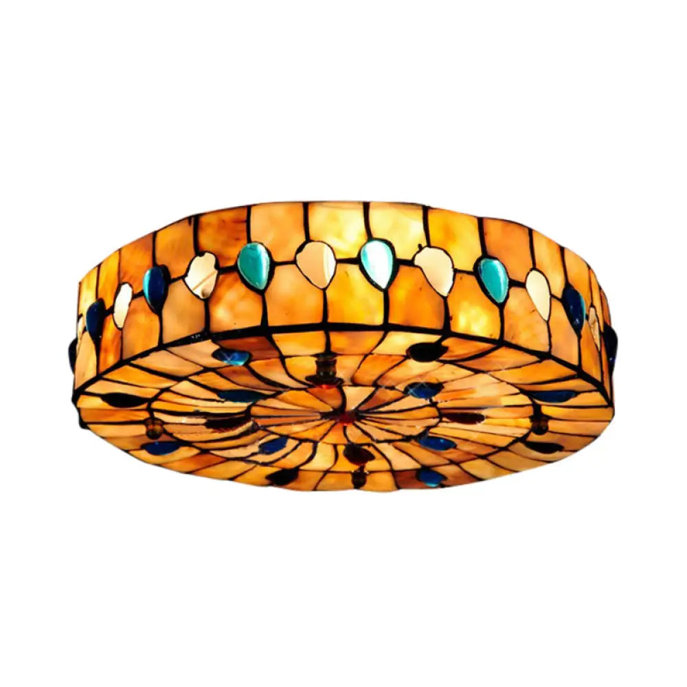 Semi Flush Stained Glass Ceiling Light Fixture With Tiffany Style Jewel Decoration Blue / 14’