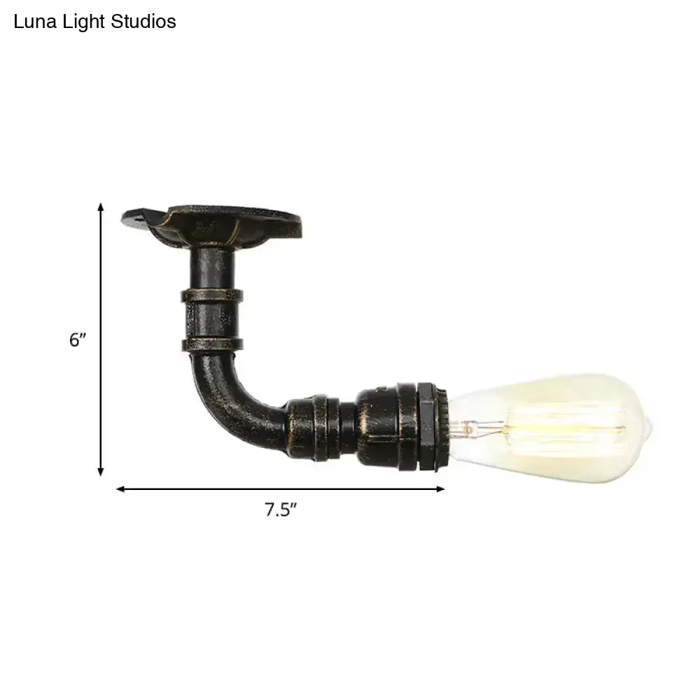 Semi Flush Vintage Aged Brass/Silver/Bronze Angle Pipe Ceiling Mount Light Fixture - 1