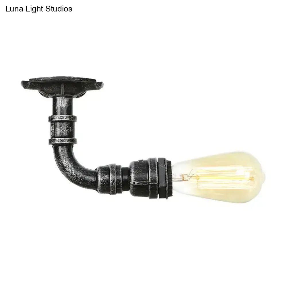 Semi Flush Vintage Aged Brass/Silver/Bronze Angle Pipe Ceiling Mount Light Fixture - 1