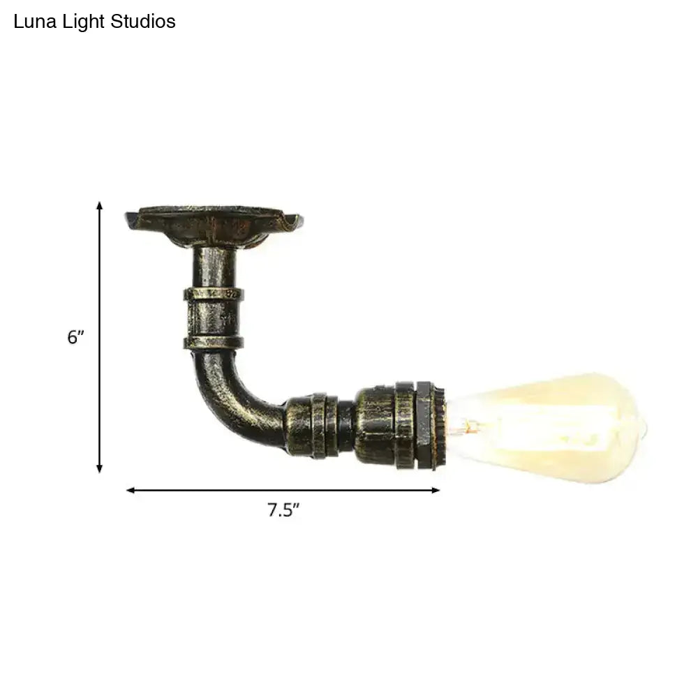 Semi Flush Vintage Aged Brass/Silver/Bronze Angle Pipe Ceiling Mount Light Fixture - 1