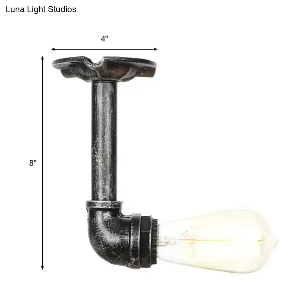 Semi Flush Vintage Aged Brass/Silver/Bronze Angle Pipe Ceiling Mount Light Fixture - 1