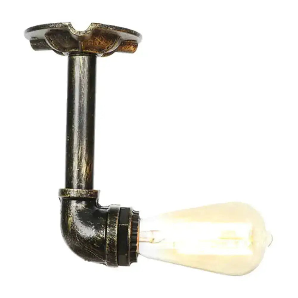 Semi Flush Vintage Aged Brass/Silver/Bronze Angle Pipe Ceiling Mount Light Fixture - 1 Antique