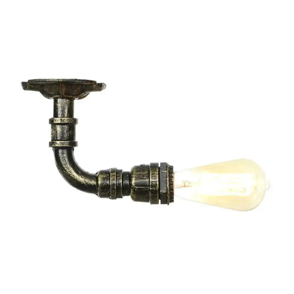 Semi Flush Vintage Aged Brass/Silver/Bronze Angle Pipe Ceiling Mount Light Fixture - 1 Antique