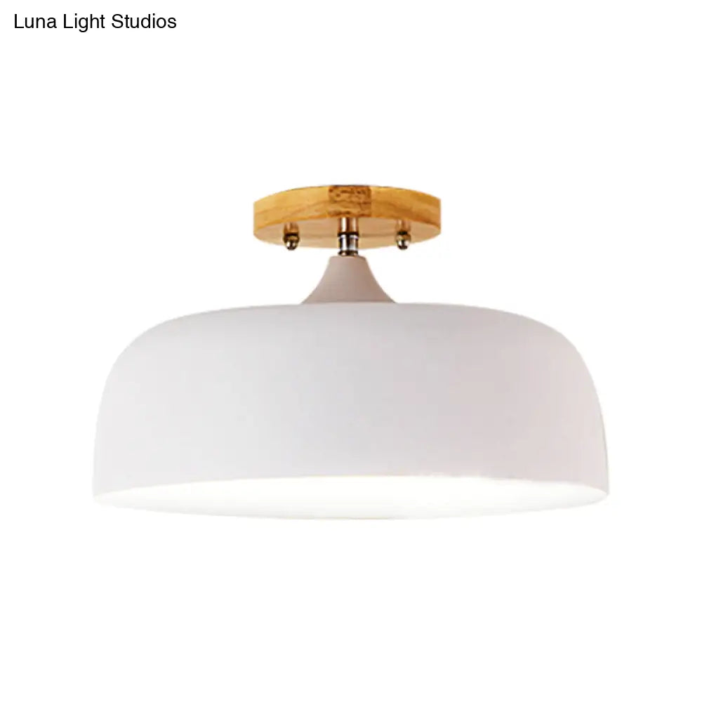 Semi-Flushmount Ceiling Light: 1-Light Gray W/ White Pink & Green Drum Lampshade - Simple Stylish