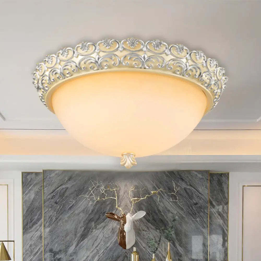 Semi - Globe Ceiling Lamp Rustic Style | 3 Heads Beige White Glass Flush Mount Light Fixture