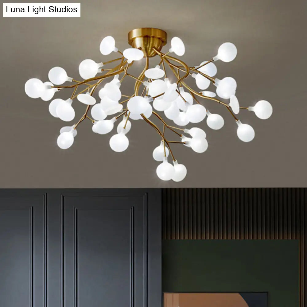 Semi Led Flush Chandelier: Metal Branch Mount Light With Firefly Shade