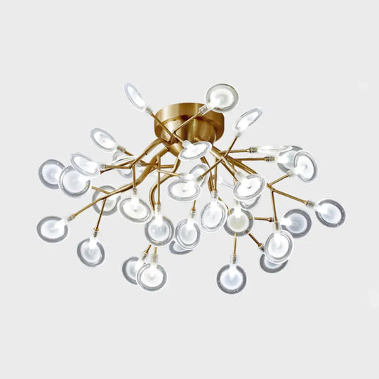 Semi Led Flush Chandelier: Metal Branch Mount Light With Firefly Shade 36 / Clear