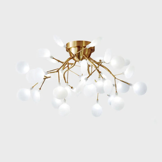 Semi Led Flush Chandelier: Metal Branch Mount Light With Firefly Shade 36 / Cream