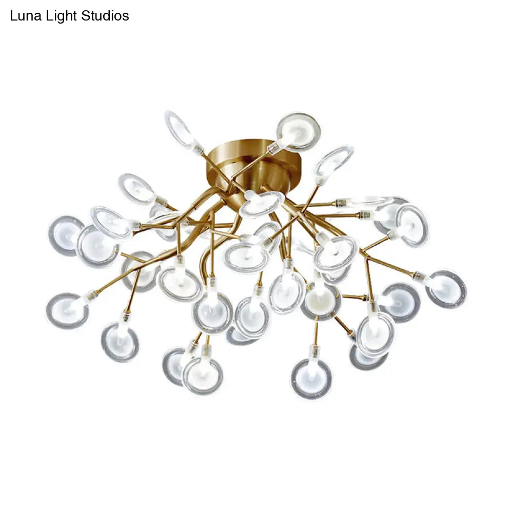 Semi Led Flush Chandelier: Metal Branch Mount Light With Firefly Shade