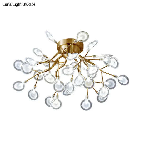 Semi Led Flush Chandelier: Metal Branch Mount Light With Firefly Shade