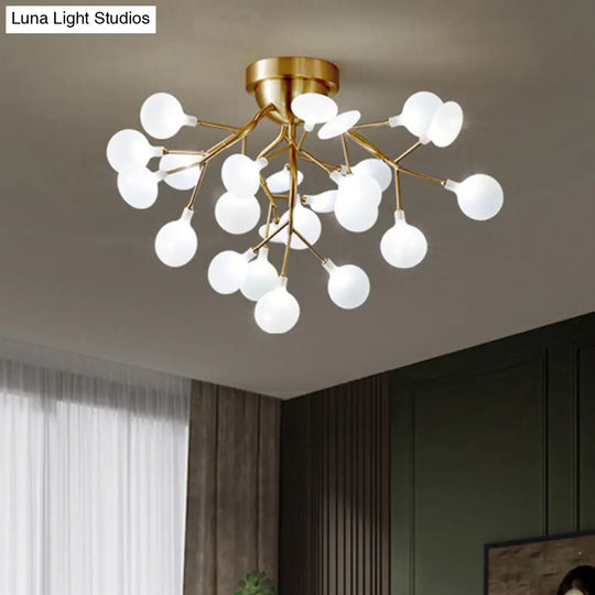 Semi Led Flush Chandelier: Metal Branch Mount Light With Firefly Shade