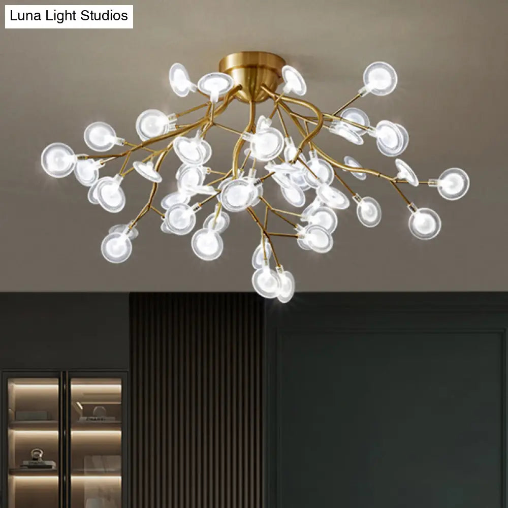 Semi Led Flush Chandelier: Metal Branch Mount Light With Firefly Shade