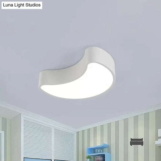 Semi-Moon Led Acrylic Flush Mount Ceiling Fixture For Kids Leisure Area - White/Red/Yellow Lighting