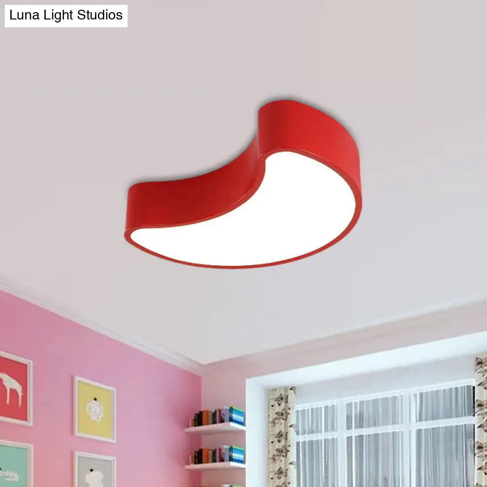Semi-Moon Led Acrylic Flush Mount Ceiling Fixture For Kids’ Leisure Area - White/Red/Yellow Lighting