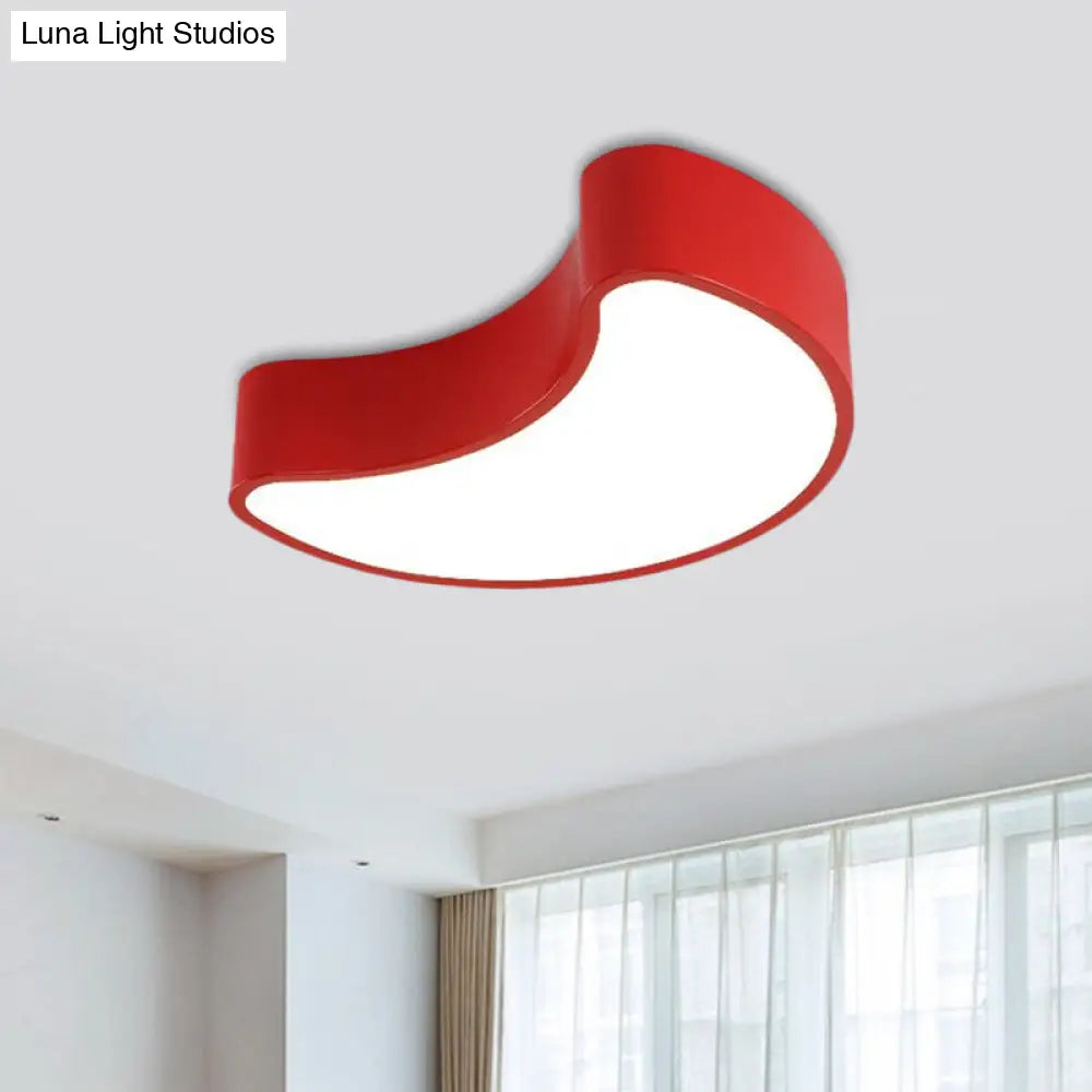 Semi-Moon Led Acrylic Flush Mount Ceiling Fixture For Kids Leisure Area - White/Red/Yellow Lighting