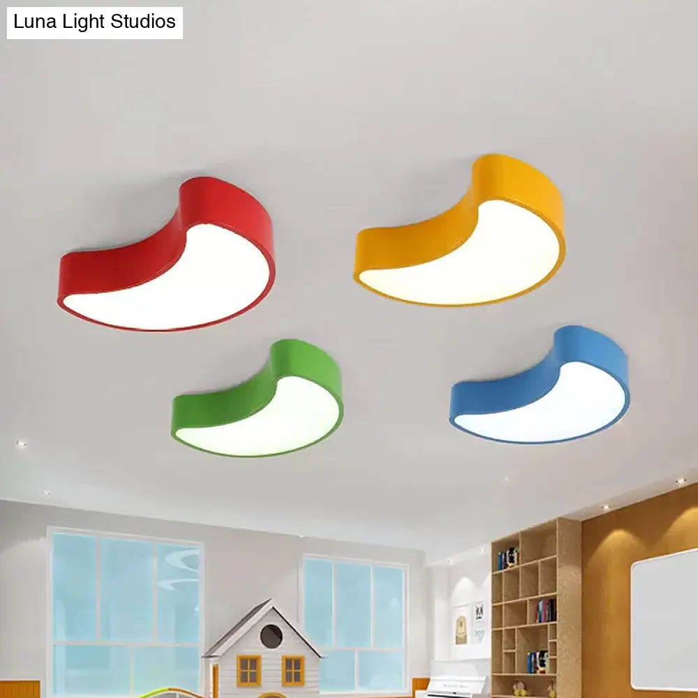 Semi-Moon Led Acrylic Flush Mount Ceiling Fixture For Kids’ Leisure Area - White/Red/Yellow Lighting