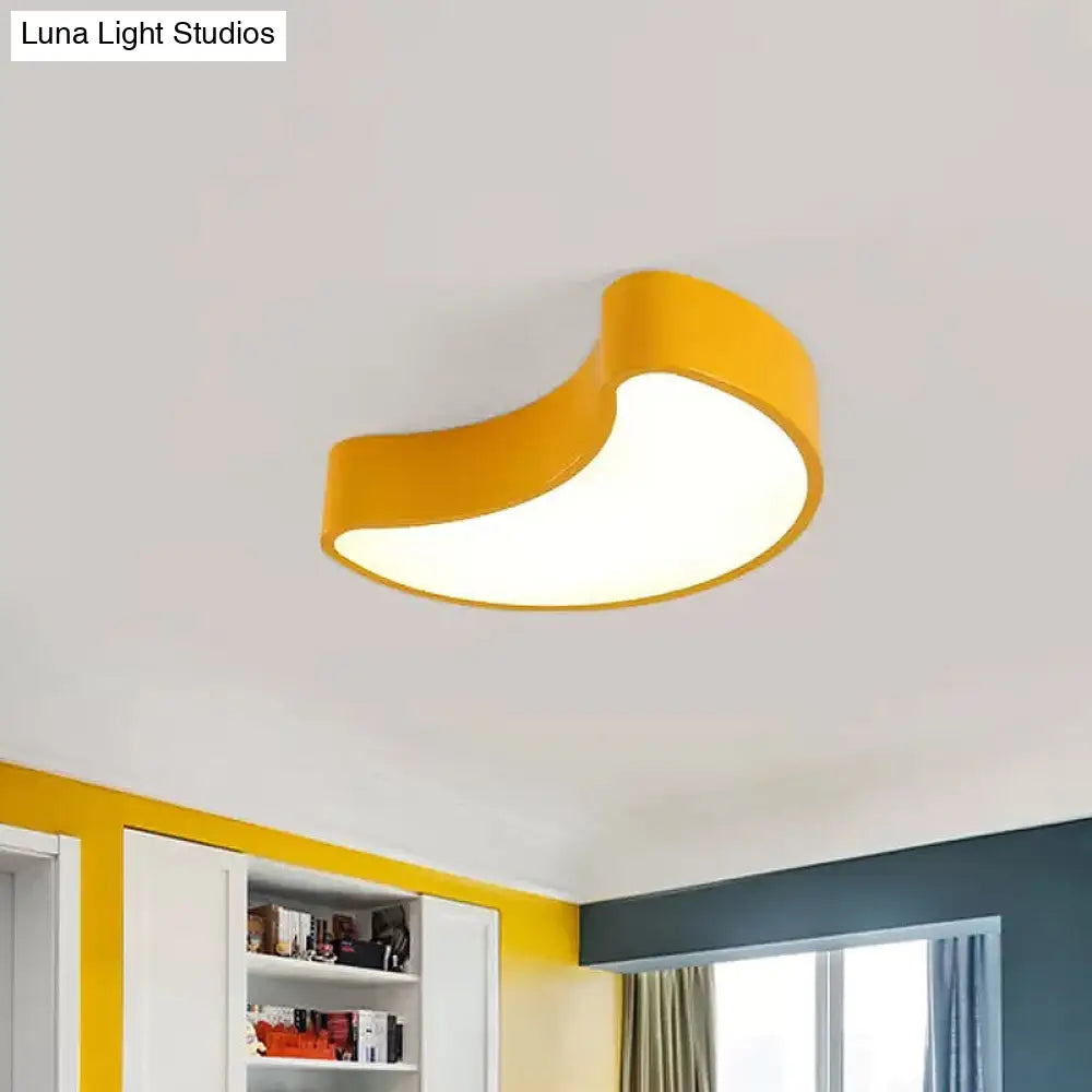 Semi-Moon Led Acrylic Flush Mount Ceiling Fixture For Kids Leisure Area - White/Red/Yellow Lighting