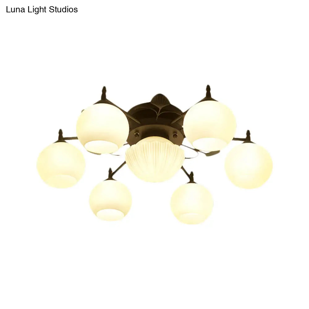 Traditional White Glass Semi Mount Ceiling Light - Bubble Shade Living Room Lighting (5/7 Lights