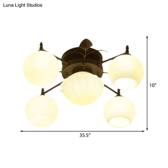 Traditional White Glass Semi Mount Ceiling Light - Bubble Shade Living Room Lighting (5/7 Lights