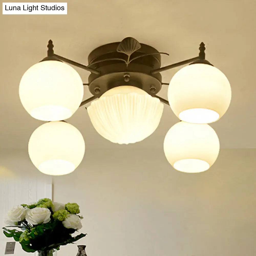 Traditional White Glass Semi Mount Ceiling Light - Bubble Shade Living Room Lighting (5/7 Lights