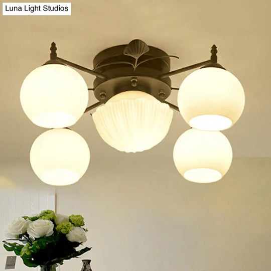 Traditional White Glass Semi Mount Ceiling Light - Bubble Shade Living Room Lighting (5/7 Lights