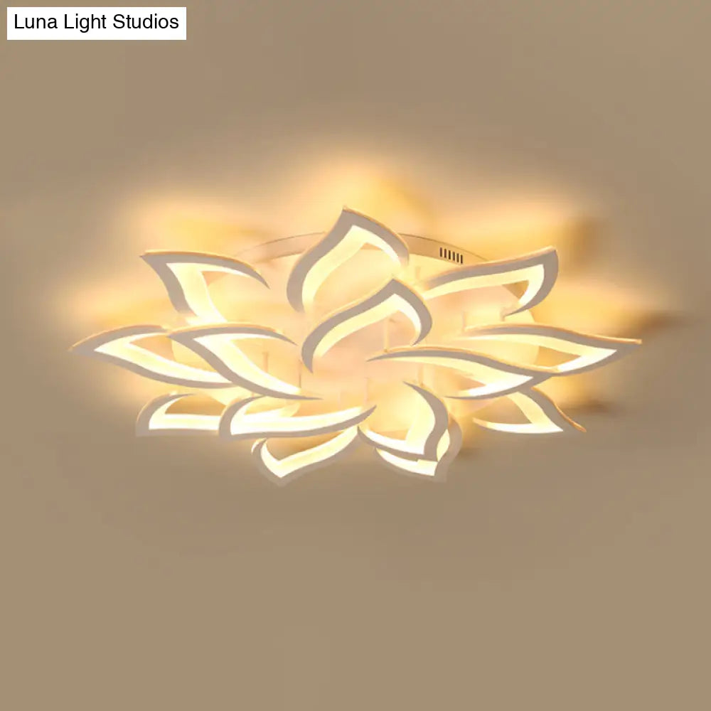 Semi Mount Floral Office Ceiling Flush Light With Acrylic Shade Modernist Design (5/10/14 Bulbs) In