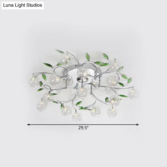 Semi Mount Green Crystal Lighting - Modern Ceiling Flush With 15 Lights Clear Glass Shade In Chrome