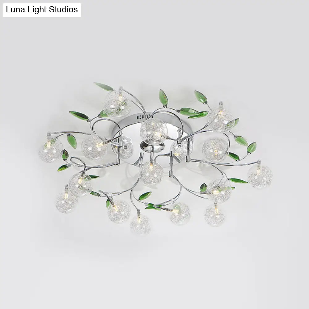 Semi Mount Green Crystal Lighting - Modern Ceiling Flush With 15 Lights Clear Glass Shade In Chrome