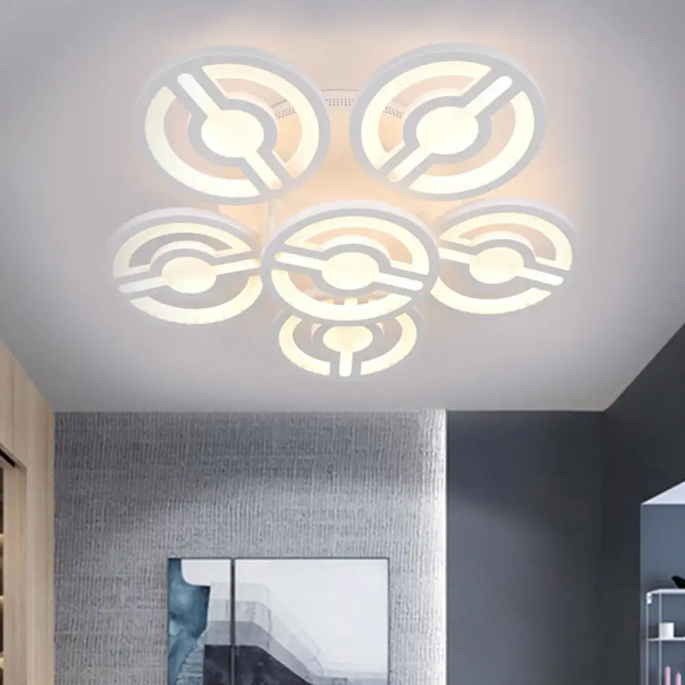 Semi Mount Led Acrylic Flush Ceiling Lamp: White Flower Design Warm/White/Natural Light /