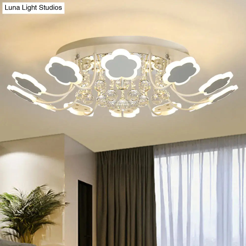 Semi - Mount Petal - Shaped Acrylic Led Ceiling Lamp With Crystal Draping - Black/White 23’/27’