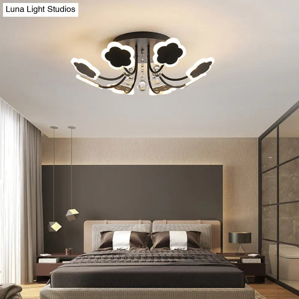 Semi - Mount Petal - Shaped Acrylic Led Ceiling Lamp With Crystal Draping - Black/White 23’/27’