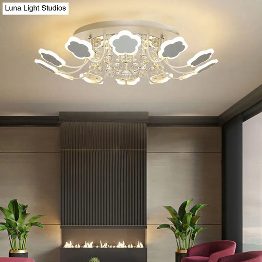 Semi-Mount Petal-Shaped Acrylic Led Ceiling Lamp With Crystal Draping - Black/White 23/27 Width