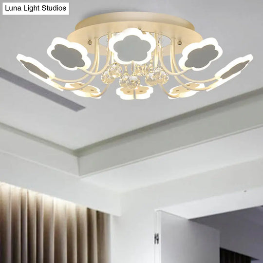 Semi-Mount Petal-Shaped Acrylic Led Ceiling Lamp With Crystal Draping - Black/White 23/27 Width