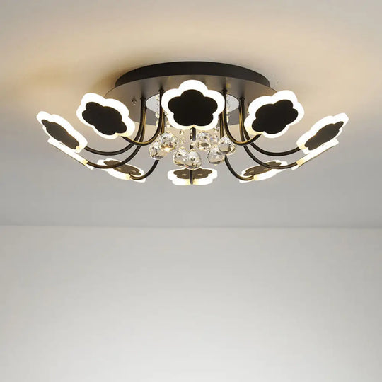 Semi - Mount Petal - Shaped Acrylic Led Ceiling Lamp With Crystal Draping - Black/White 23’/27’