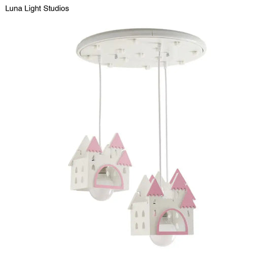 Semi Mount Wooden House Cartoon Flush Light With 3 Lights - White Nursery Fixture