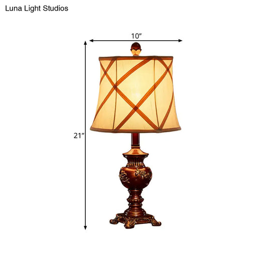 Serena - Vintage Brown Urn Base Desk Light Style Resin 1 Head Table Lamp With Fabric Shade