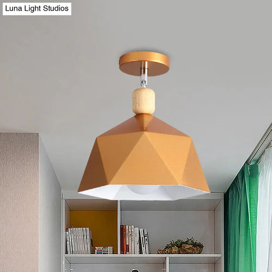 Shade Faceted Dome Ceiling Light Fixture - Macaron Metal Semi - Flush Mount For Apartments