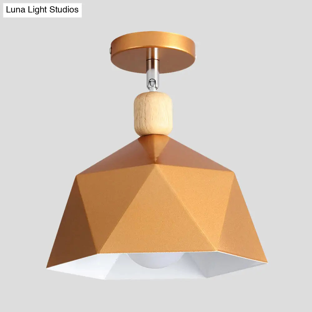 Shade Faceted Dome Ceiling Light Fixture - Macaron Metal Semi-Flush Mount For Apartments
