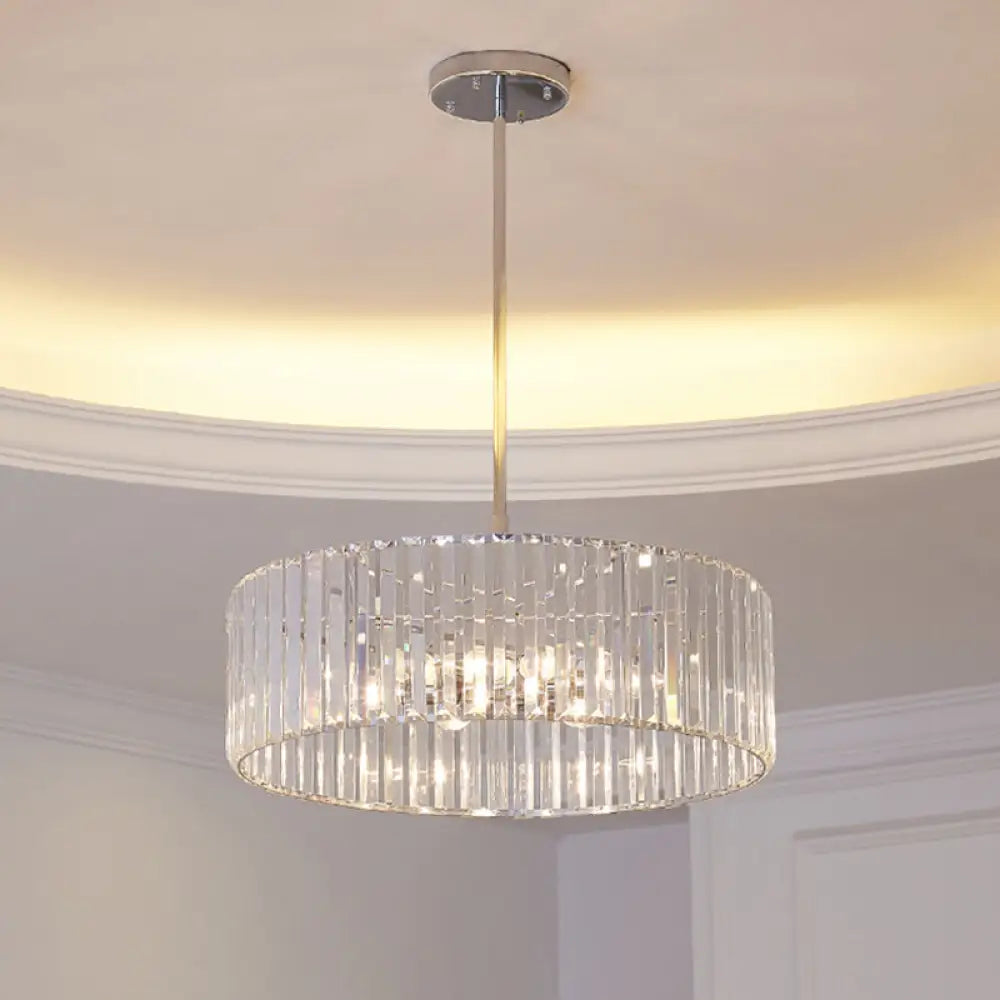 Shaded Round Crystal Pendant Light Fixture - 19.5’/23.5’ Wide Simplicity 5/6 Lights Chrome