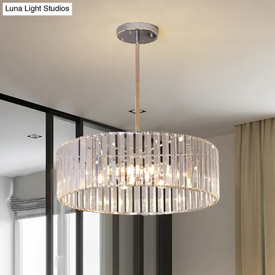 Shaded Round Crystal Pendant Light Fixture - 19.5’/23.5’ Wide Simplicity 5/6 Lights Chrome