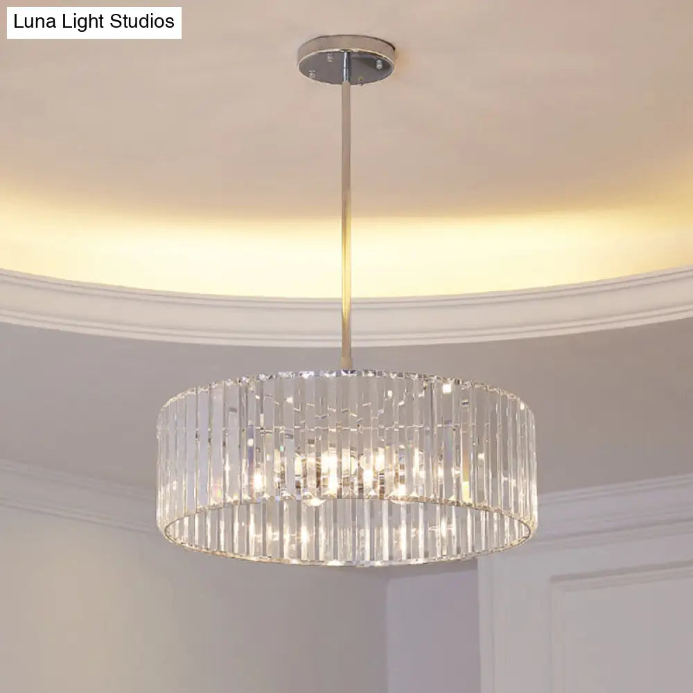 Round Crystal Pendant Light Fixture - Simplicity 5/6 Lights Chrome Chandelier / 19.5