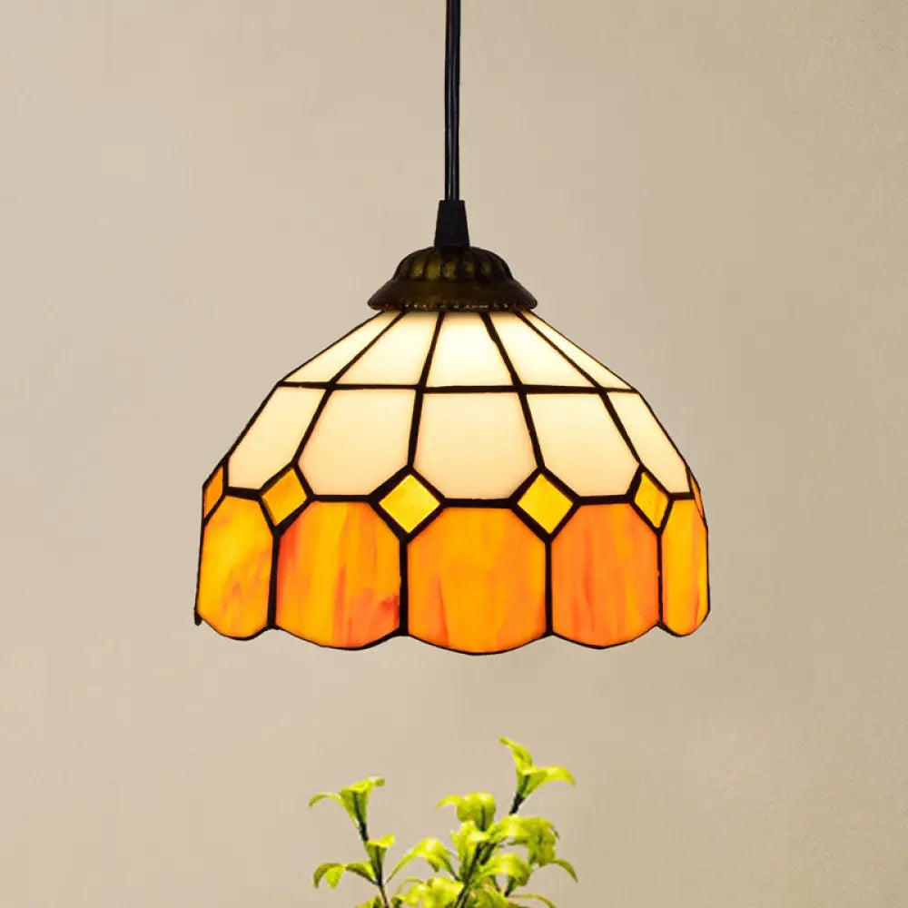 Shaded Tiffany Glass Pendant Light - Elegant 1-Bulb Suspension Fixture For Corridor Lemon Yellow