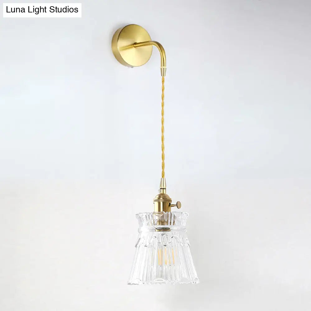 Shaded Wall Light With Clear Glass Fixture - Minimalist Single-Bulb Lighting For Living Room