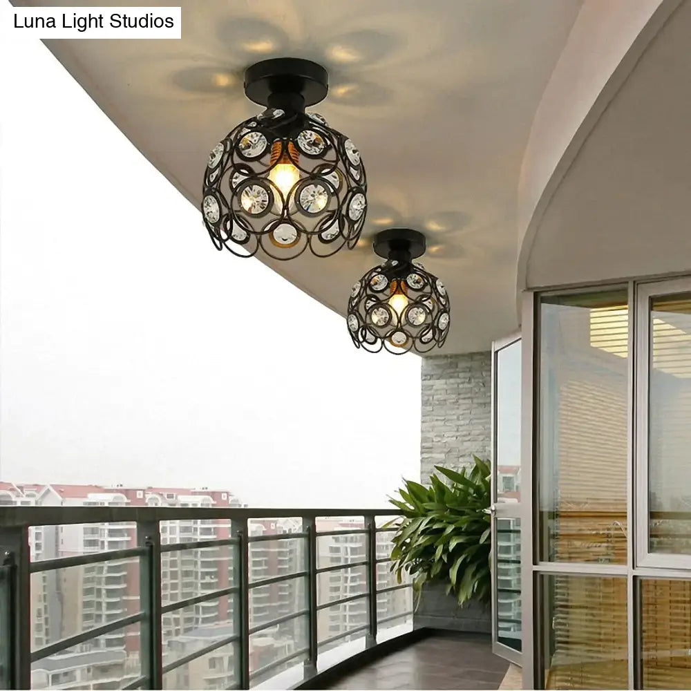 Shayla - E27 Black Creative Crystal Minimalist Ceiling Light Single Wall Lamp Bedroom European Iron